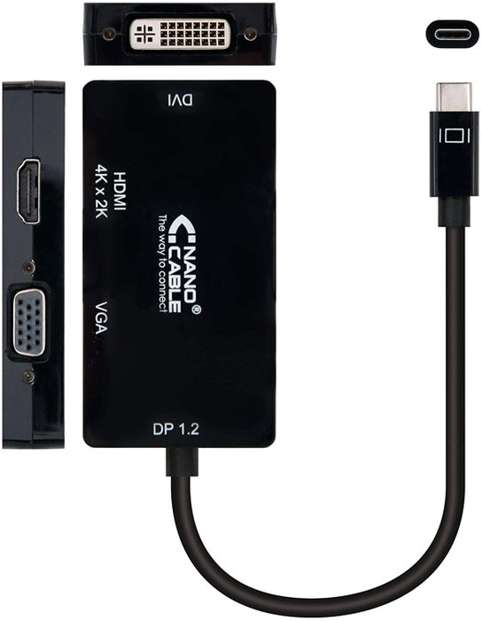 Nanocable Conversor USB-C a VGA/DVI/HDMI 3 en 1 Negro Nanocable Conversor USB-C a VGA/DVI/HDMI 3 en 1 Negro